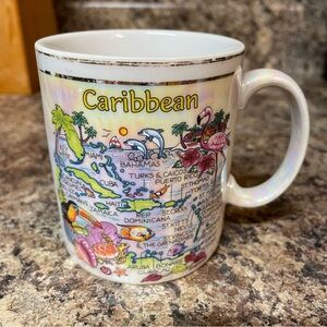 Caribbean Map Souvenir Mug White Tropical Beach Vacation Coffee Cup